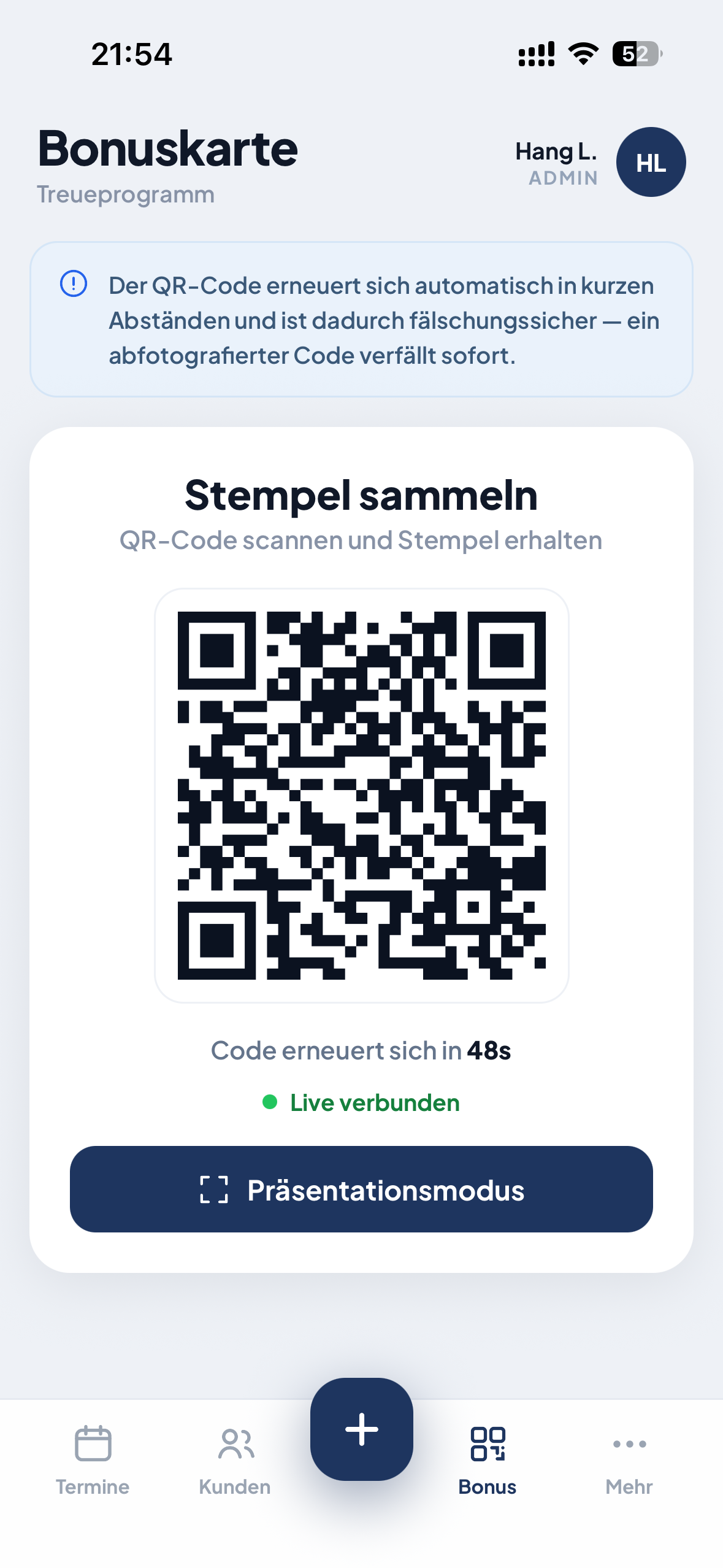 Trinely Mobile App Bonuskarte mit QR-Code